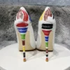 Colored Painted Women White Crocodile Effect Pointy Toe High Heel