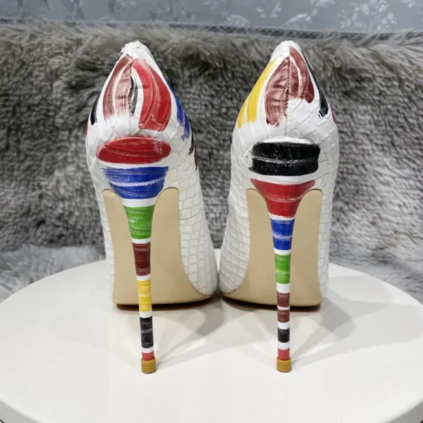 Colored Painted Women White Crocodile Effect Pointy Toe High Heel