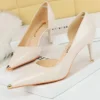 Leather High Heels Metal Pointed Women Pumps