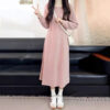 Pink Hooded Long Sleeve Dress for Women Elegant and Moderate Length, Fashionable Midi Dress
