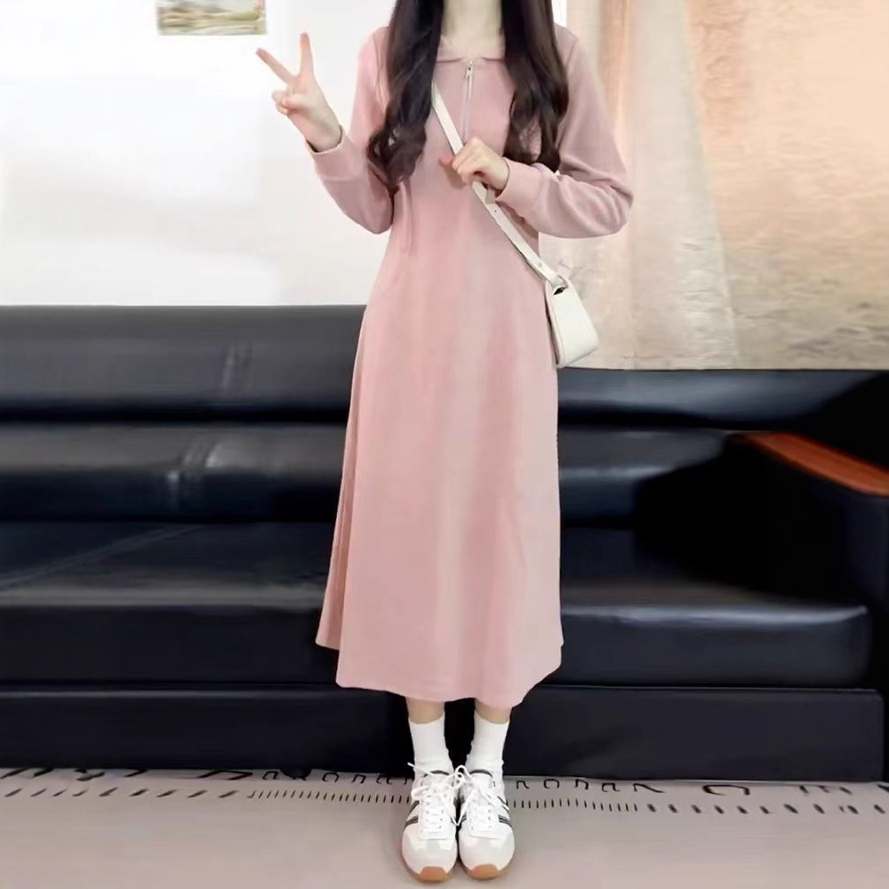 Pink Hooded Long Sleeve Dress for Women Elegant and Moderate Length, Fashionable Midi Dress - Image 4