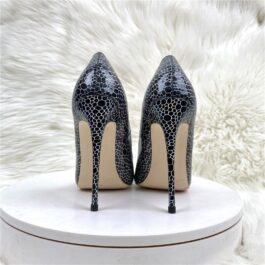 Geometry Pattern Print Women Black Patent Pointy Toe High Heel