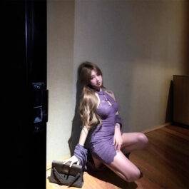 New Chinese Style Purple ShawlQipao Lace Halter Neck Dress Fitted Bodycon Dress for Dating Short Dress