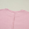 Light Pink Solid Color Bow Textured Patchwork Long Sleeve Tee