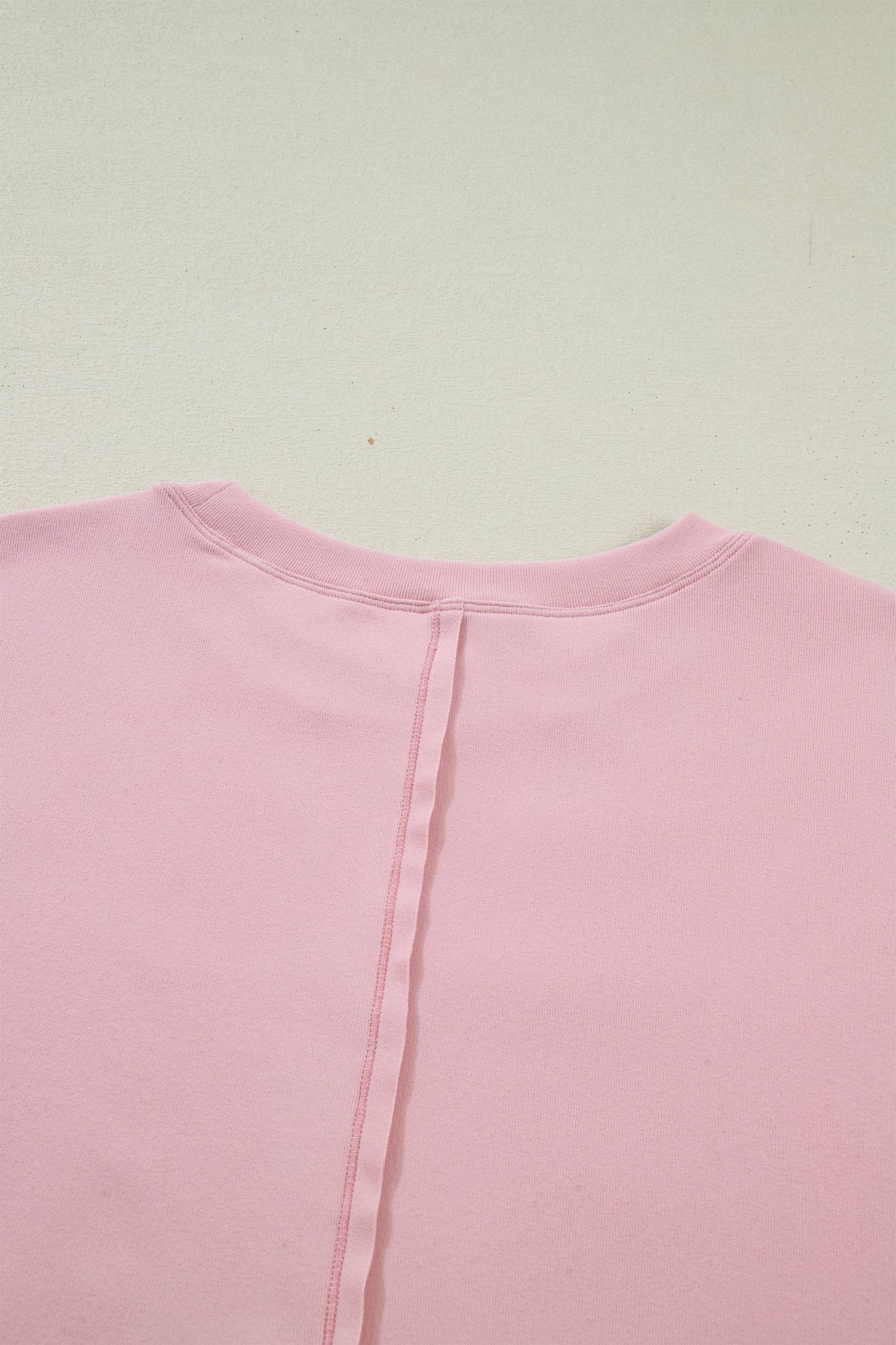 Light Pink Solid Color Bow Textured Patchwork Long Sleeve Tee - Image 14