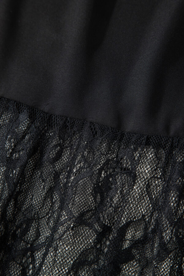 Black Solid Color Sleeveless Sheer Floral Lace Patchwork Long Dress