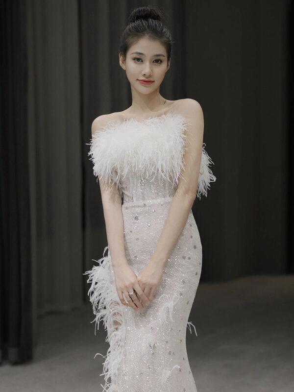 Feather Sleeveless Party Dress for Women