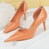 Leather High Heels Metal Pointed Women Pumps