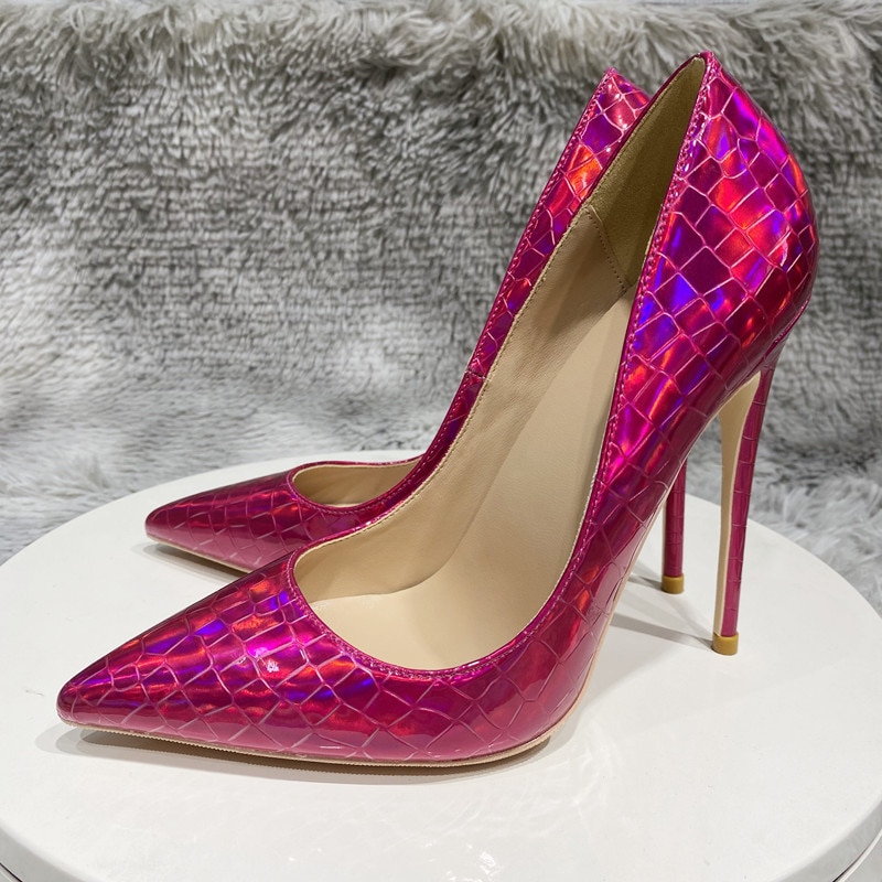 rose laser crocodile effect high heel at event