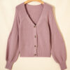 Light Pink Mixed Texture Knit Button V Neck Sweater Cardigan