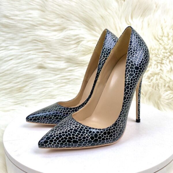 Geometry Pattern Print Women Black Patent Pointy Toe High Heel