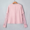 Light Pink Solid Color Bow Textured Patchwork Long Sleeve Tee