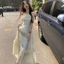 Apricot Strapless Ruffled Maxi Dress – Elegant Spring/Summer Chic