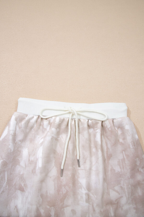 White Abstract Woodland Print Balloon Sleeve Pullover Drawstring Mini Skort Set