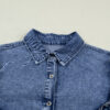 Dusk Blue Vintage Wash Denim Ruffle Detail Button Down Shirt