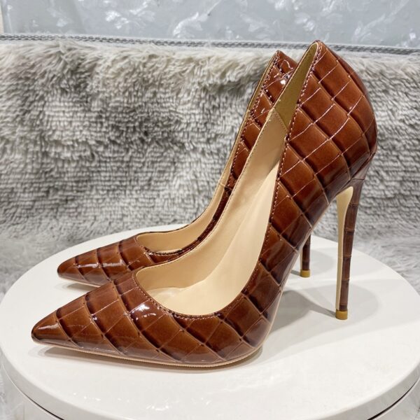 Tikicup Coffee Brown Crocodile Effect Women High Heel Party Shoes