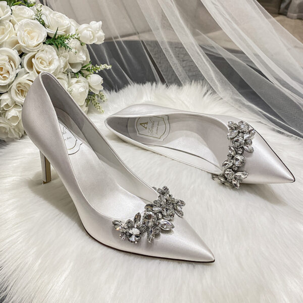 Champagne Silk Bridesmaid White High Heels