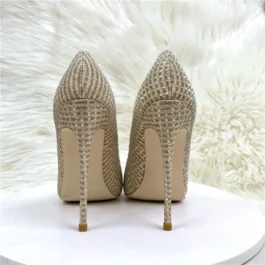 Plaid Glitter Gold Sequined Women Pointy Toe High Heels