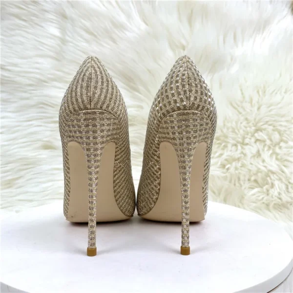Plaid Glitter Gold Sequined Women Pointy Toe High Heels