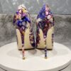 Flowers Paiting Print Glossy Pointy Toe Stiletto Pumps Chic Designer Ladies Slip On High Heel