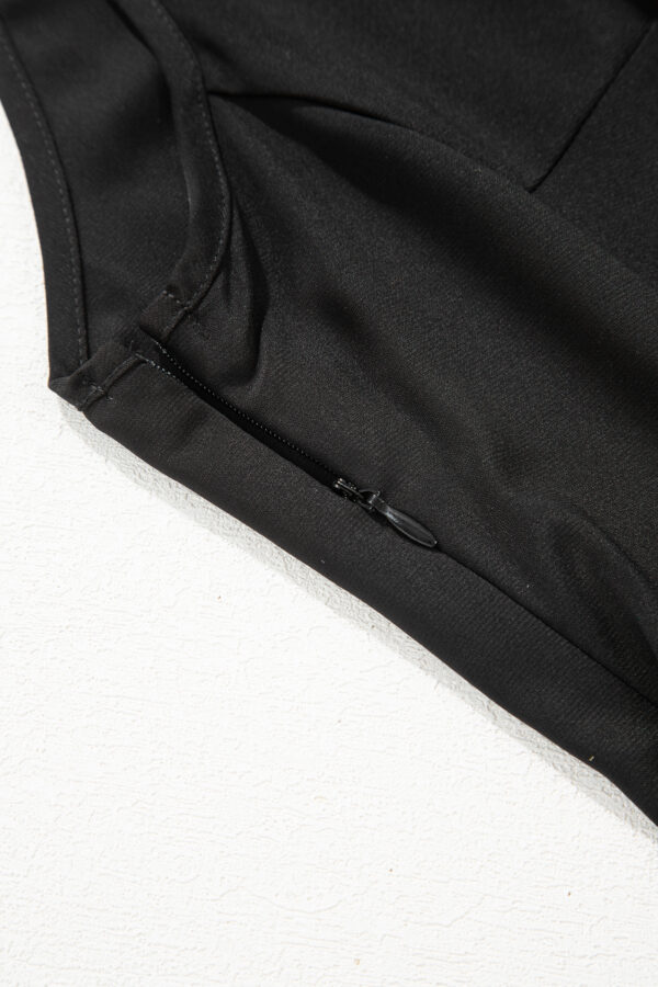 Black Solid Color Sleeveless Sheer Floral Lace Patchwork Long Dress