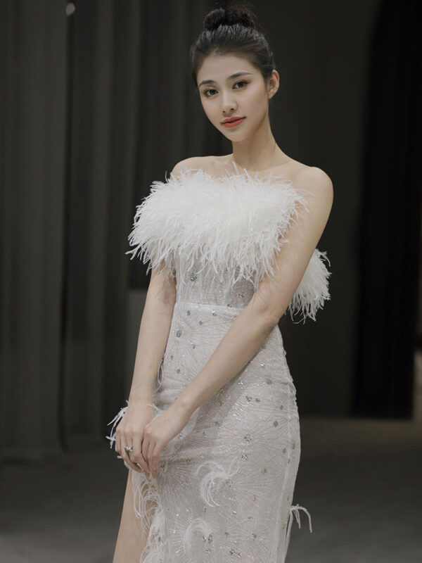 Feather Sleeveless Party Dress for Women