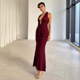 Sleeveless Long Pleated Mermaid Sexy Party Dress