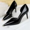 Leather High Heels Metal Pointed Women Pumps