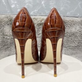 Tikicup Coffee Brown Crocodile Effect Women High Heel Party Shoes