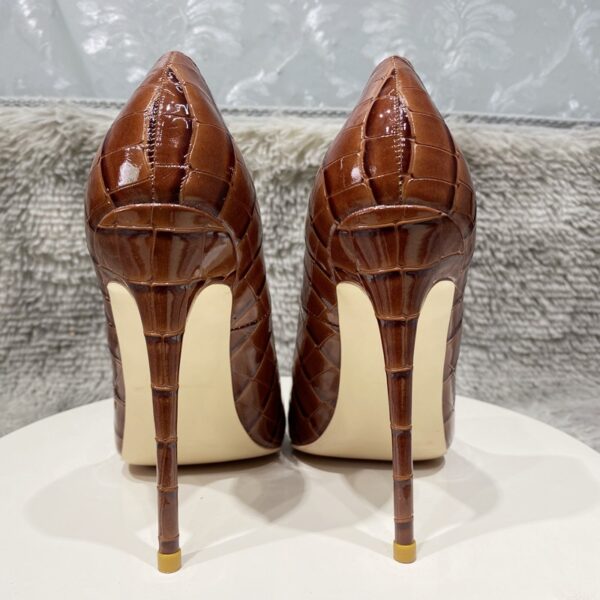 Tikicup Coffee Brown Crocodile Effect Women High Heel Party Shoes