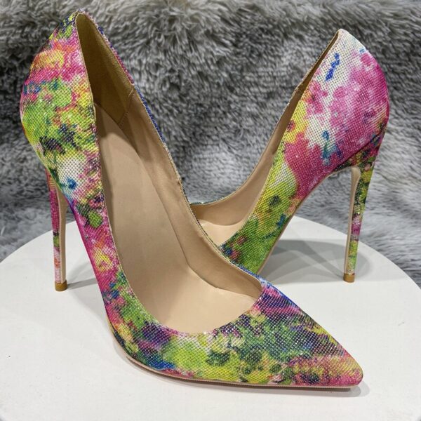 Floral Bling Sequined Women Pointy Toe High Heel Party Shoes
