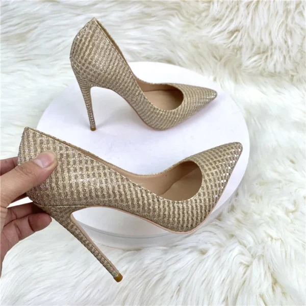 Plaid Glitter Gold Sequined Women Pointy Toe High Heels