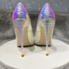 Shiny Silver Crocodile Effect Women Pointy Toe High Heel Shoes