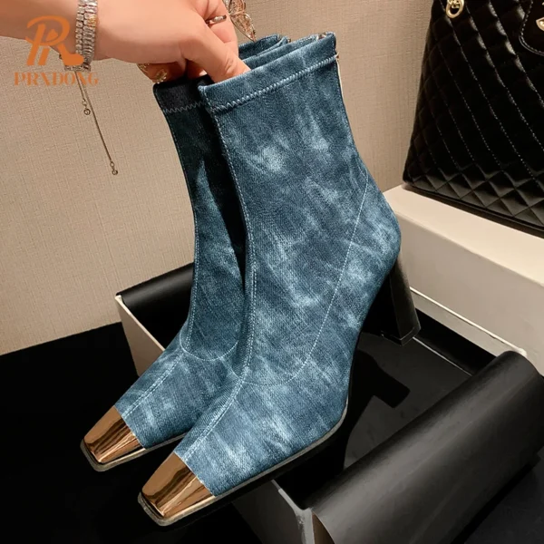 Chunky High Heels Platform Black Blue Ankle Boots
