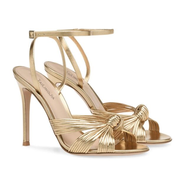 Womens Large Light Gold PU Slim High Heel Sandals