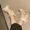 Feather Open Toe Strap High Heels