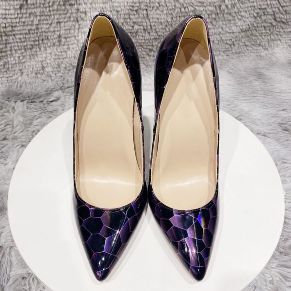 Geometry Print Women Glossy Patent Pointed Toe High Heel