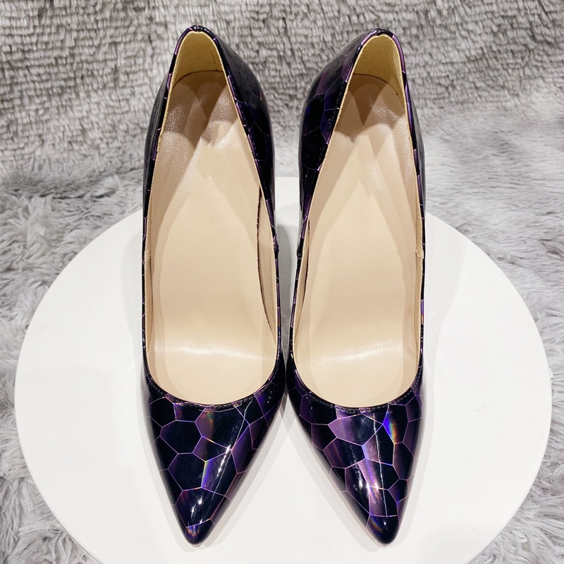 Geometry Print Women Glossy Patent Pointed Toe High Heel - Image 6