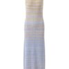 French Style Blue Gradient Mesh Sleeveless Slim Fit Vacation Knit Dress