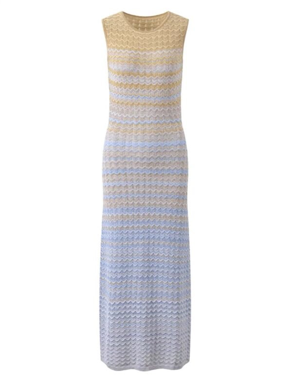French Style Blue Gradient Mesh Sleeveless Slim Fit Vacation Knit Dress