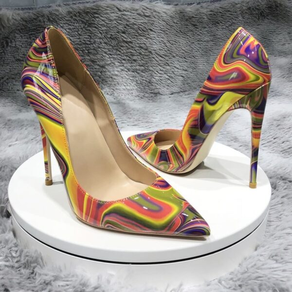 Art Painting Printed Women Partent Stiletto High Heels