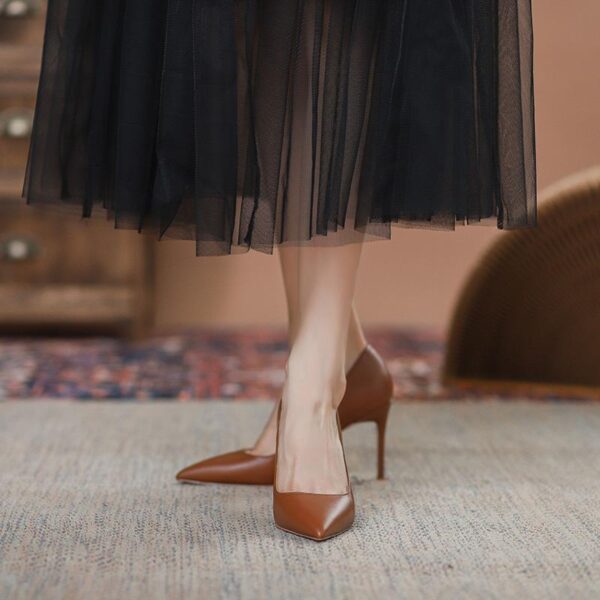565319841 Solid Khaki Brown Matte Pointed Toe Stiletto High Heels