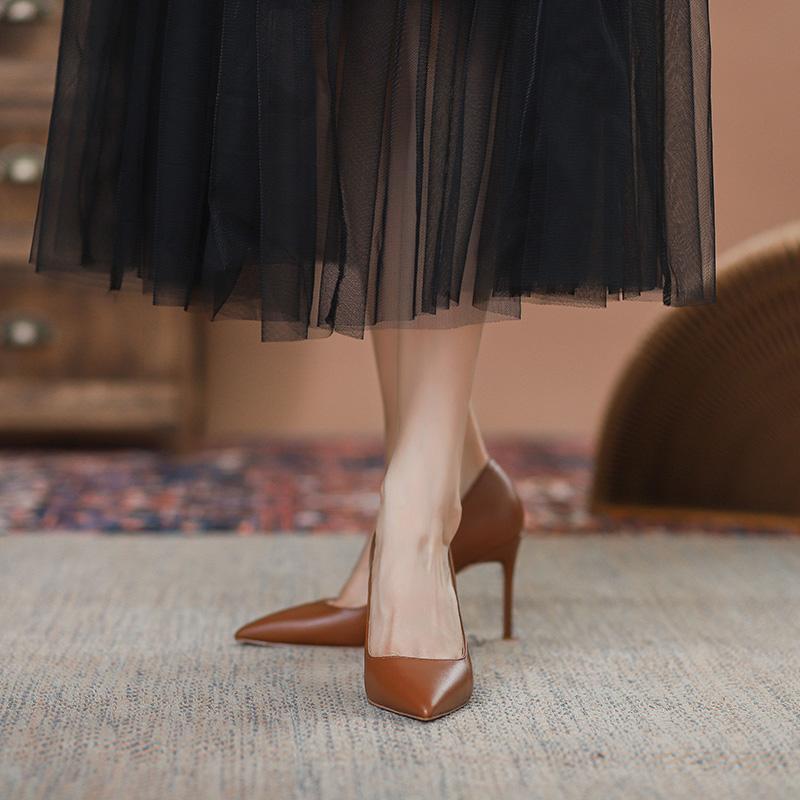 Solid Khaki Brown Matte Pointed Toe Stiletto High Heels - Image 6