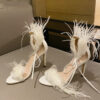 women’s party shoes with feather detail