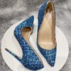 Glitter Sequins Crocodile Effect Women Pointy Toe High Heel
