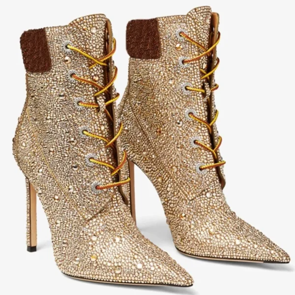 565313605 Water Diamond Mixed Color Cross Strap Short Boots