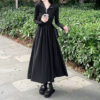Hepburn Style Black Dress for Women Long Sleeve Fitted Slimming V-Neck Elegant Long Dress