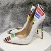 Colored Painted Women White Crocodile Effect Pointy Toe High Heel