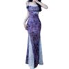 Sensual Lace Spliced Floral Print Strap Dress for Women Summer Fitted Bodycon Mermaid Long Dress