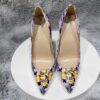 Flowers Paiting Print Glossy Pointy Toe Stiletto Pumps Chic Designer Ladies Slip On High Heel